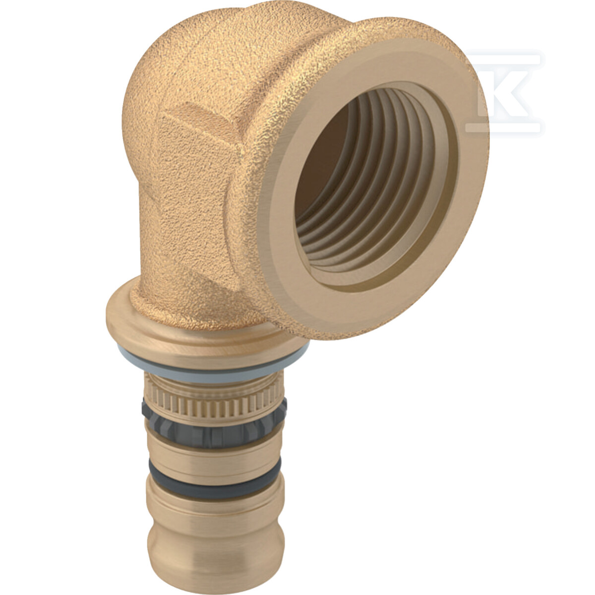 Kolano przejściowe Geberit Mepla 90° z gwintem wewnętrznym: CW617N, d=16mm, Rp=1/2