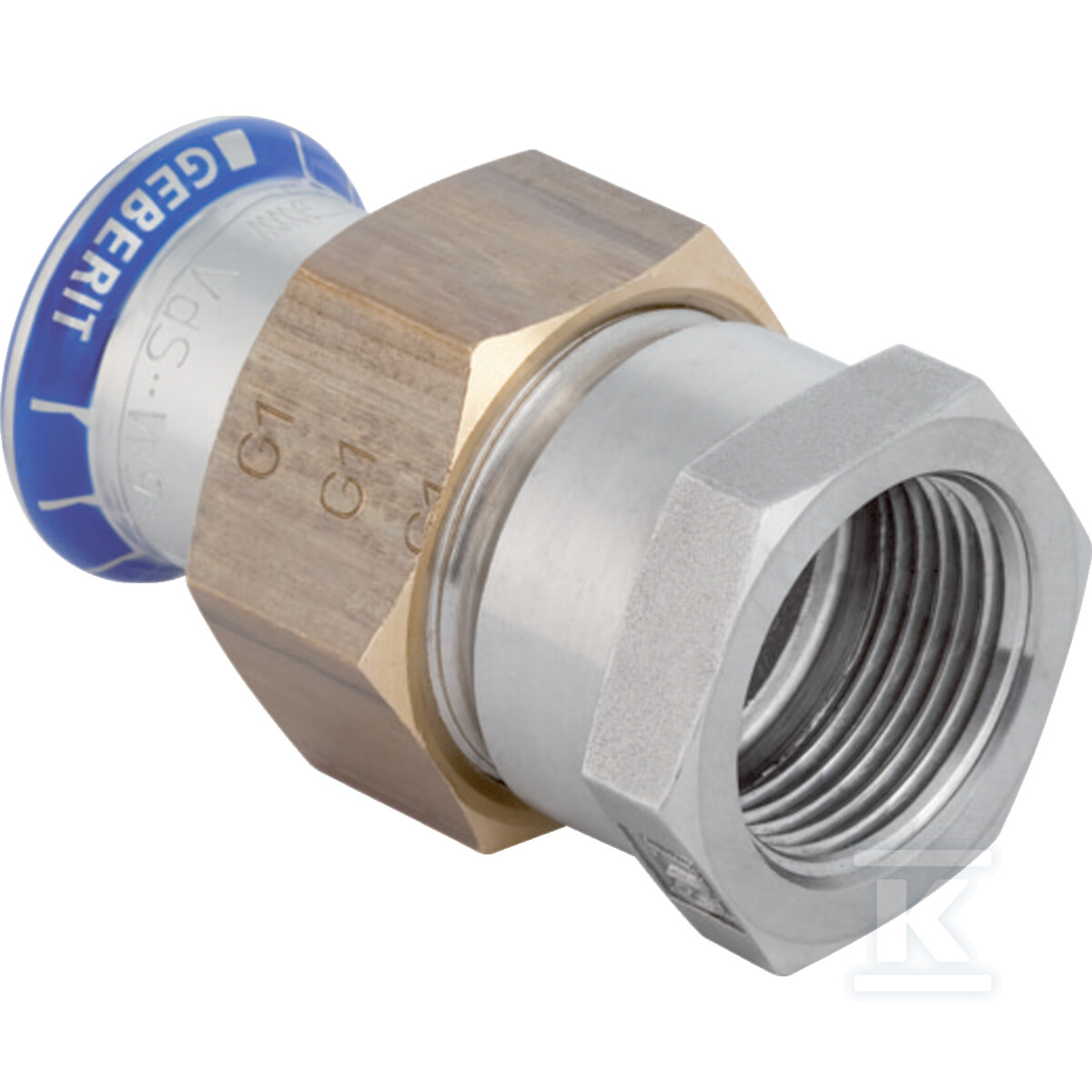 Śrubunek przejściowy Geberit Mapress Edelstahl z gwintem wewnętrznym: d=22mm, Rp=3/4