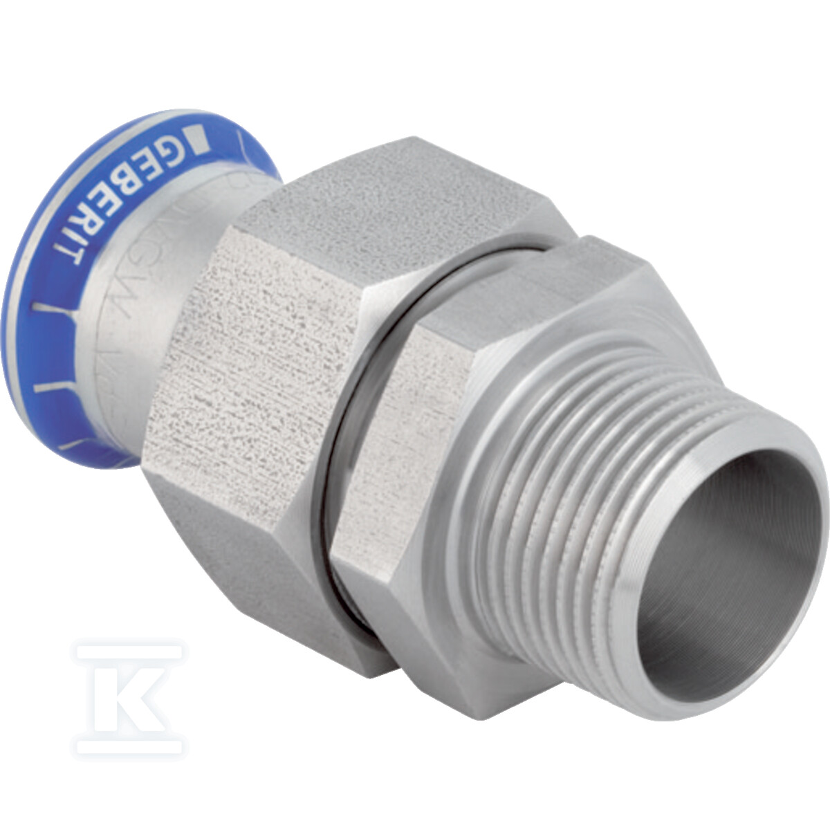 Śrubunek przejściowy Geberit Mapress Edelstahl z gwintem zewnętrznym, nakrętka ze stali CrNi: d=22mm, R=1/2