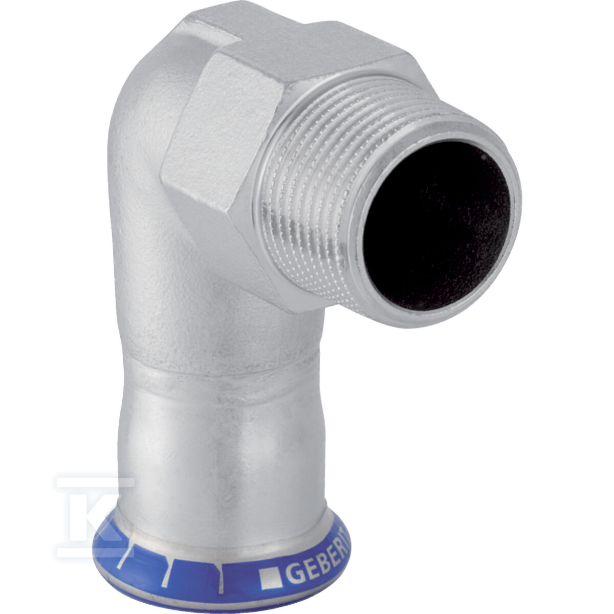 Kolano przejściowe Geberit Mapress Edelstahl 90° z gwintem zewnętrznym (FKM niebieski): d=18mm, R=1/2