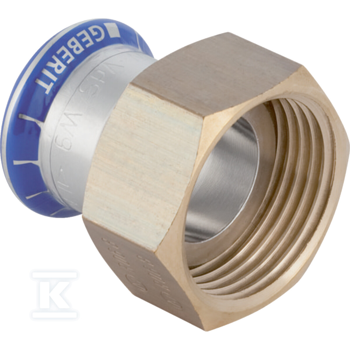 Złączka przejściowa Geberit Mapress Edelstahl z nakrętką (FKM niebieski): d=28mm, di=20mm, G=1