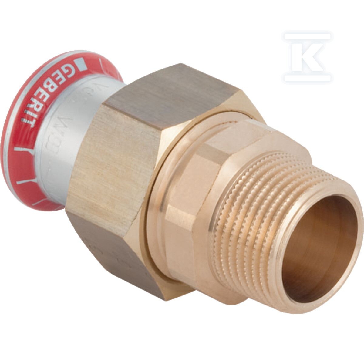 Śrubunek przejściowy z gwintem zewnętrznym Geberit Mapress C-Stahl (FKM niebieski): d=42mm, R=1 1/2