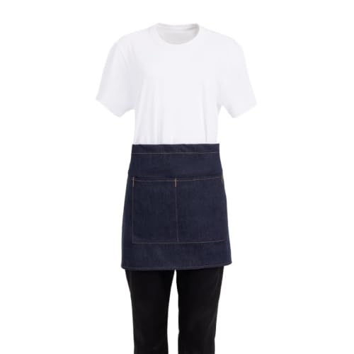 Whites Chefs Clothing BB465 Polycotton Southside Bistro, fartuch 430 mm x 700 mm, dżinsowy niebieski/jasnobrązowy - obrazek 1