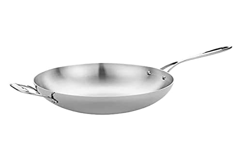 Vogue Tri Wall Wok płaska podstawa 30 cm stal nierdzewna kuchnia jedzenie gotowanie smażenie - obrazek 1