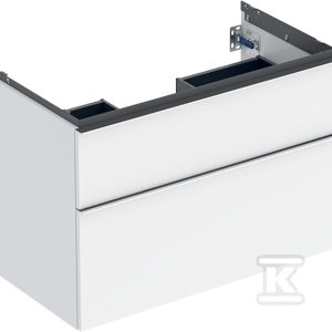 Szafka pod umywalkę iCon z dwoma szufladami 88 8 cm x 61 5 cm x 47 6 cm biały / lakierowany na wysoki połysk chromowany z połyskiem 502.305.01.2