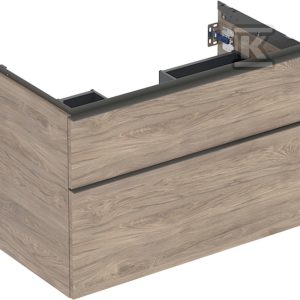 Szafka pod umywalkę iCon z dwoma szufladami 88 8 cm x 61 5 cm x 47 6 cm orzech hickory / melaminowa struktura drewna lava / matowy 502.305.JR.1