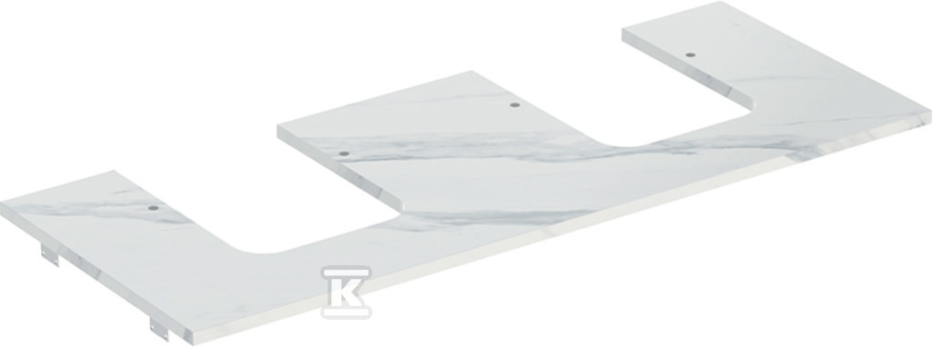 ONE Blat pod umywalkę, wycięcie podwójne, do umywalki stawianej na blat w kształcie misy, B120cm, H2cm, T47cm, gres szkliwony, biały, imitacja marmuru 505.175.00.1 - obrazek 1