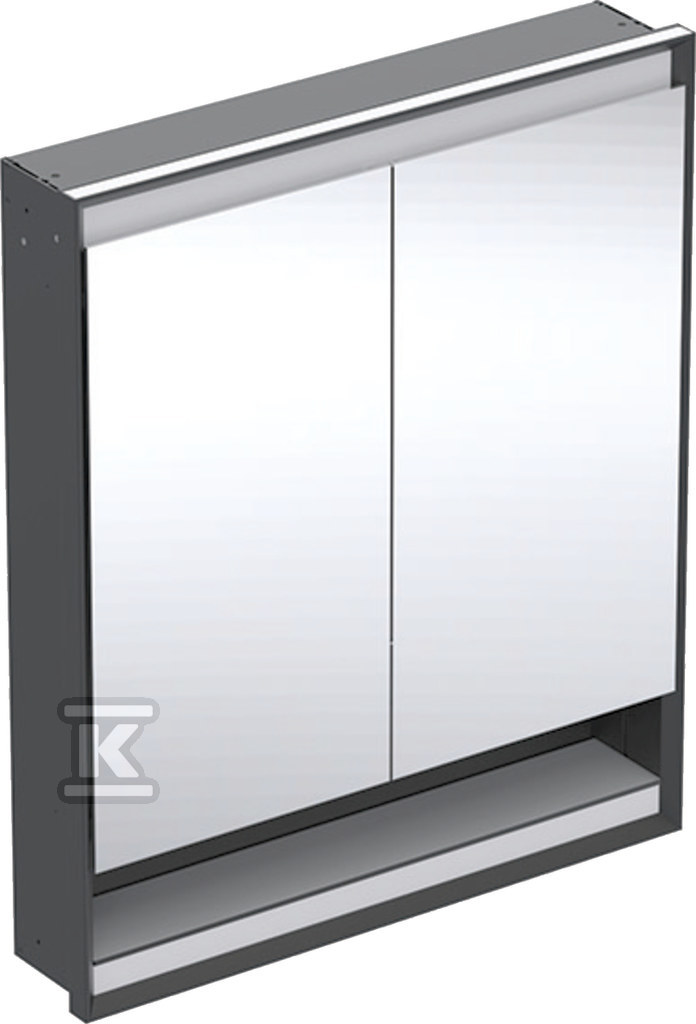 ONE Szafka z lustrem, Comfort Light, B75cm, H90cm, T15cm, z wnęką, montaż podtynkowy, z dwojgiem drzwi, czarny 505.822.00.7 - obrazek 1
