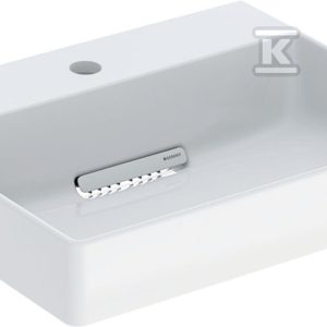 ONE Umywalka stawiana na blat, prostokątna, odplyw poziomy, B50cm, T41cm, z otworem na baterię, bez przelewu, KeraTect, biały błyszczący 505.024.00.1