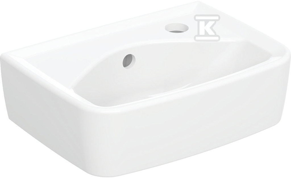 Umywalka kompaktowa Rekord - kształt geometryczny, krótka, B35 cm, H15 cm, T25 cm, z otworem na baterię z prawej strony, z przelewem K92932000 - obrazek 1
