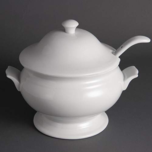 Olympia Y094 zupa Tureen i chochla 2,5 l 88 uncji 227 x 250 mm z pokrywką do serwowania restauracji, biała - obrazek 1