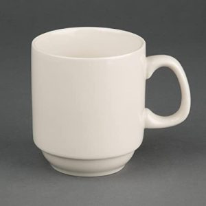 12 x Olympia kość słoniowa kubki do układania w stos 285 ml porcelanowy kubek kawy herbaty restauracja