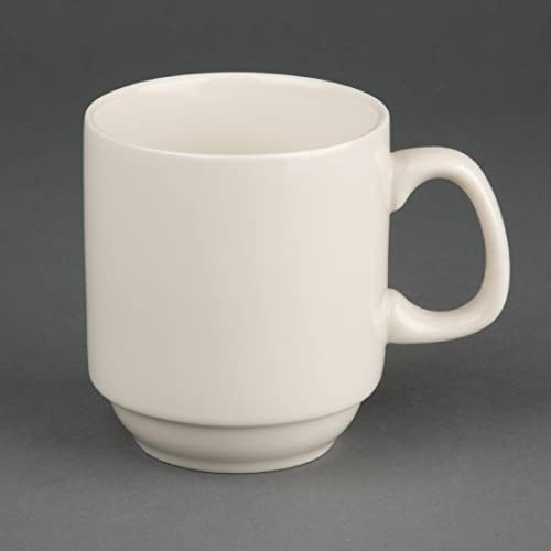 12 x Olympia kość słoniowa kubki do układania w stos 285 ml porcelanowy kubek kawy herbaty restauracja - obrazek 1