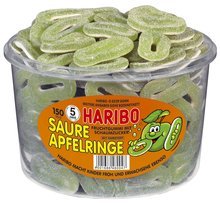 Haribo, żelki kwaśne o smaku jabłkowym Apfelringe, 150 sztuk