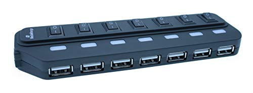 MediaRange Rozdzielacz USB 2.0 1:7 z oddzielnymi przełącznikami, zasilanie bus powered, czarny