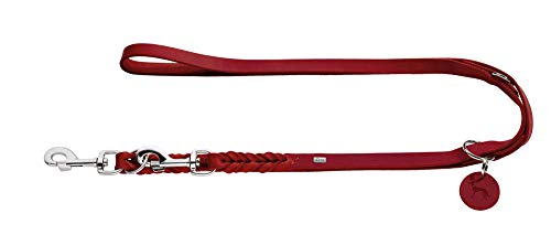 HUNTER SOLID EDUCATION Regulowana smycz dla psa, skóra, pleciona, wytrzymała, miękka, 1,8 x 200 cm, czerwona