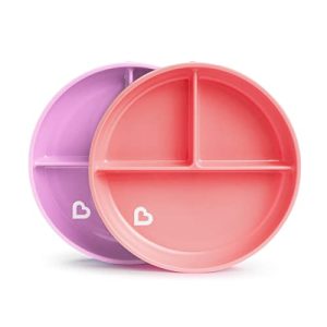 Munchkin Talerze z Przegródkami Stay Put, Zestaw Talerzyków dla Dzieci, Niemowląt, Talerz Przyssawką od 6. Miesiąca, bez BPA, Różowy/Fioletowy, 2 Sztuki Munchkin Talerze z Przegródkami Stay Put, Zestaw Talerzyków dla Dzieci, Niemowląt, Talerz Przyssawką od 6. Miesiąca, bez BPA, Różowy/Fioletowy, 2 Sztuki
