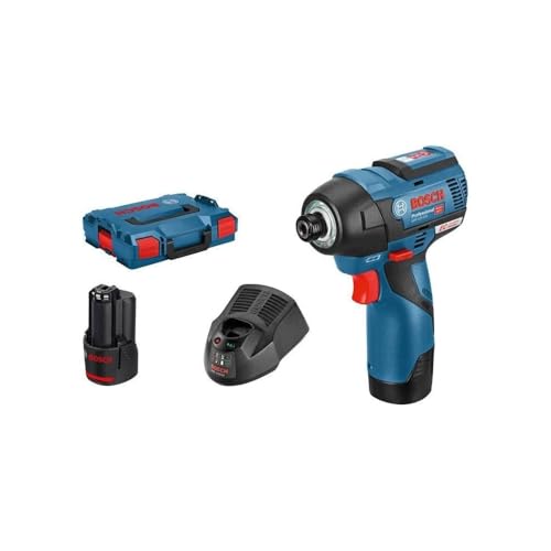 Bosch Professional system 12V: akumulatorowy klucz udarowy GDR 12V 110 (2 akumulatory GBA 3.0Ah, szybka ładowarka GAL 40, walizka L BOXX)