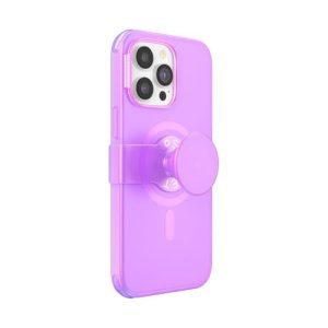 PopSockets Etui do iPhone’a 14 Pro Max z uchwytem na telefon i suwakiem kompatybilne MagSafe, bezprzewodowym ładowaniem różowe półprzezroczyste