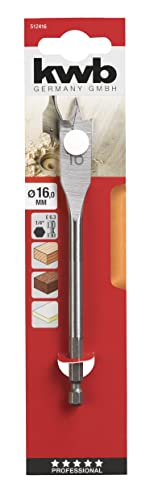 kwb profesjonalne wiertło płaskie 16,0 mm 512416 (trzpień 1/4", 2 gwintowniki wstępne, bardzo ostre) - obrazek 1