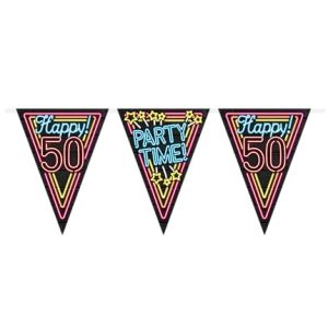 PD Party 7012907 Neon Impreza Bunting Dekoracja Happy 50, Wielokolorowy, Świąteczny, Czas Imprezycja, Flagą, 1000cm Długość x 30cm Szerokość 0.1cm Wysokość PD Party 7012907 Neon Impreza Bunting Dekoracja Happy 50, Wielokolorowy, Świąteczny, Czas Imprezycja, Flagą, 1000cm Długość x 30cm Szerokość 0.1cm Wysokość