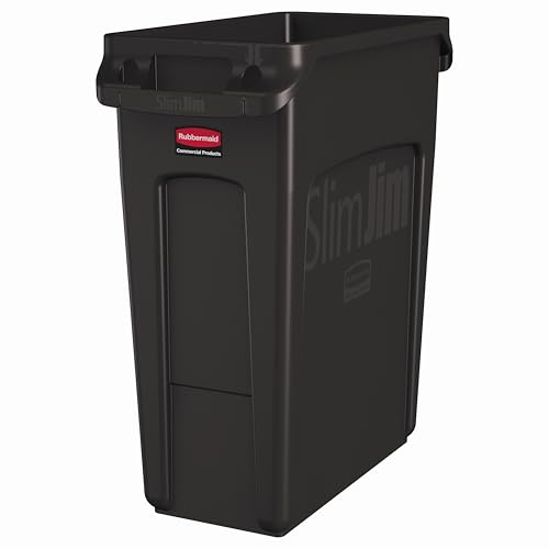Rubbermaid produkty komercyjne 1956181 plastikowy wentylowany wąski pojemnik na śmieci Jim odpady, 60 litrów, brązowy