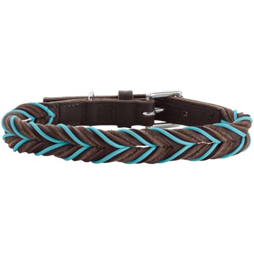 HUNTER Obroża dla psa SOLID Education Cord, kolor: ciemnobrązowy/turkusowy, wytrzymała skóra bydlęca, ręcznie pleciona, Made in Germany, rozmiar 40 - obrazek 1