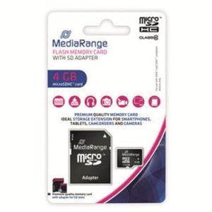 MediaRange Karta pamięci micro SDHC z adapterem SD 4 GB prędkość klasy 10, odczytu do 15 MB/s, zewnętrzna pamięć danych mobilnych urządzeń końcowych, takich jak aparaty cyfrowe lub