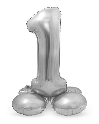 Folat Balon foliowy z podstawą numer 1 Srebrny 72 cm - obrazek 1