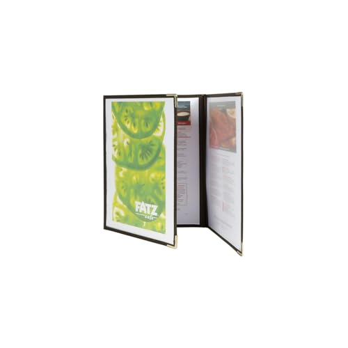 Securit Crystal Range przezroczysty uchwyt na menu A4 brązowe krawędzie, potrójnie składany Securit Crystal Range przezroczysty uchwyt na menu A4 brązowe krawędzie, potrójnie składany