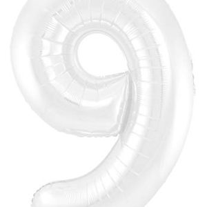 Folat Balon foliowy Cyfra 9 Biały Metaliczne Mat 86 cm Folat Balon foliowy Cyfra 9 Biały Metaliczne Mat 86 cm