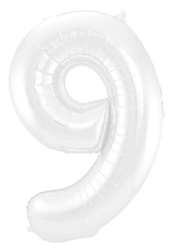 Folat Balon foliowy Cyfra 9 Biały Metaliczne Mat 86 cm