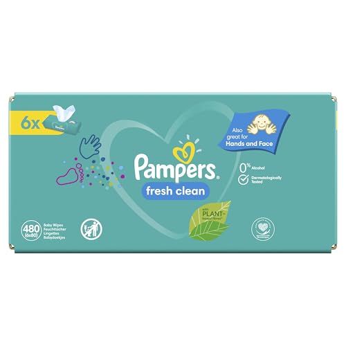 Pampers Fresh Clean Chusteczki nawilżane, 6 opakowań = 480 szt, neutralny zapach, świetnie nadają się również do rączek i buzi - obrazek 1