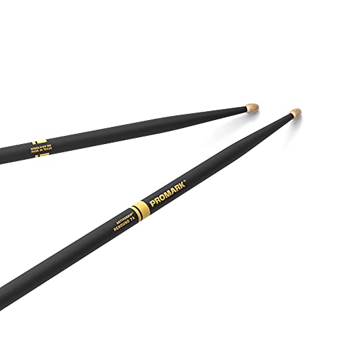 Promark ActiveGrip Rebound 7A Pałeczki perkusyjne, bezpieczny, wygodny chwyt, stają się bardziej przyczepne, gdy Twoje ręce pocą, drewno hikorowe, końcówka żołędziowa, czarne, jedna para - obrazek 1