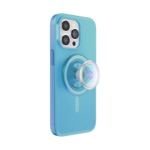 PopSockets etui do iPhone’a 15 Pro Max z okrągłym uchwytem na telefon kompatybilne MagSafe, iPhone Max, bezprzewodowym ładowaniem niebieskie opalizujące