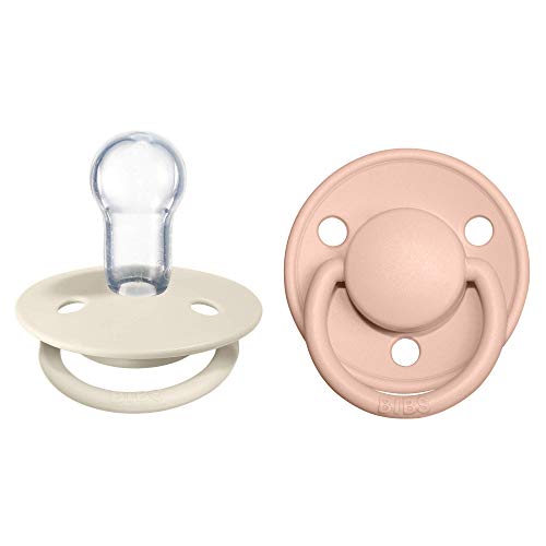 BIBS De Lux Smoczek, 2 szt., Bez BPA, Okrągły kształt gumowej główki. Silikon, Jeden rozmiar, Ivory/Blush