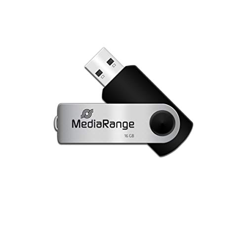 MediaRange Pamięć USB 2.0 16 GB mini napęd flash z bezpieczną obudową obrotową, zewnętrzne rozszerzenie pamięci prędkością odczytu do 17 MB/s, kolor czarny