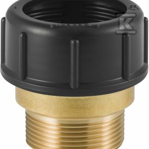 Złączka mosiężna 56xGZ1 1/2″, gwint zewnętrzny, z nakrętką PP i śrubunkiem zaprasowywanym (kanalizacja HDPE) 359.309.00.1