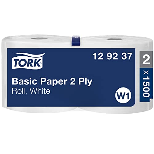Tork 129237 Standardowe papierowe ściereczki do mycia w systemie stojaków podłogowych i uchwytów ściennych W1 / 2 warstwowe, stabilne ręczniki kolorze białym uniwersalna jakość x 510 m