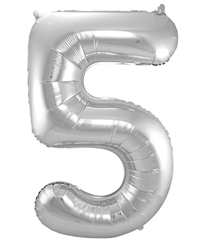 Balon foliowy, cyfra 5, srebrny, 86 cm - obrazek 1