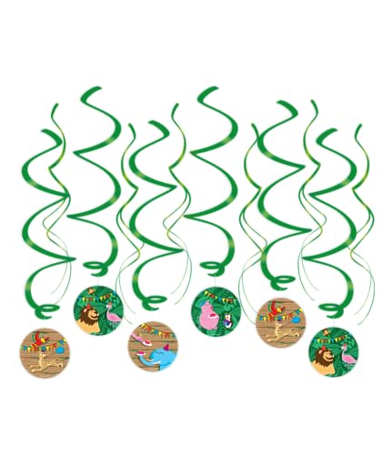 PD Party Spirale sufitowe na urodziny 12 sztuk Motyw dżungli i zwierząt Dekoracja urodzinowa Happy Birthday Urodzinowy chłopiec dziewczynka 70 x 14cm