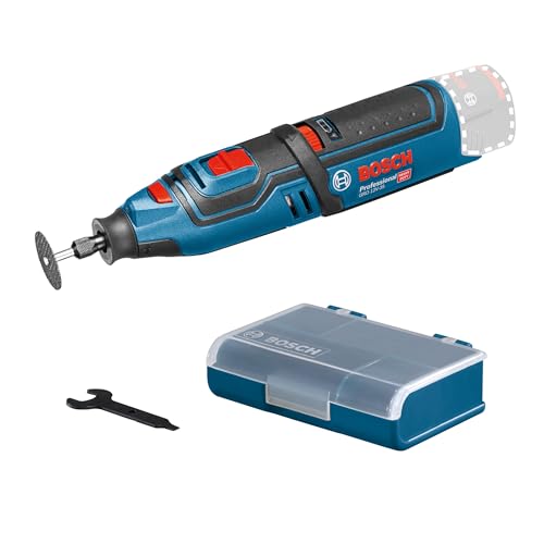 Bosch Professional system 12V: akumulatorowe narzędzie wysokoobrotowe GRO 12V 35 (5 tarcz tnących, trzpień ustalający, przystawka na obudowę, klucz, zacisk, skrzynka osprzęt)