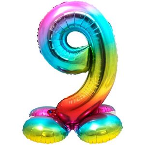 Balon foliowy stojący cyfra 9 tęczowa 81 cm
