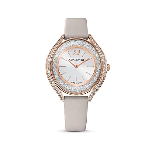 Swarovski Zegarek Crystalline Aura, Swiss Made, Skórzany Pasek, Szary, Powłoka W Odcieniu Różowego Złota - obrazek 1