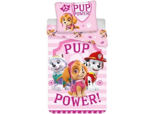 Pościel bawełniana 140x200 Paw Patrol Skye Everest Marshall - różowa poszewka 70x90 3317 - obrazek 1