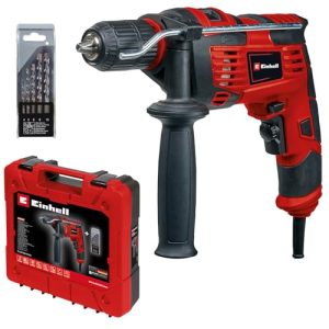 Einhell Wiertarka udarowa Tc Id 720/1 i zestaw (samozaciskowy uchwyt wiertarski 13 mm, elektroniczny system regulacji liczby obrotów, 5 wierteł murarskich + walizka E Box Basic w zestawie)