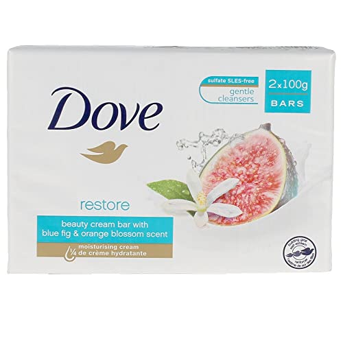 DOVE, Barra de Crema Belleza Restauradora, con Aroma Higo Azul y Azahar 2 x 100g, 200 gramo,