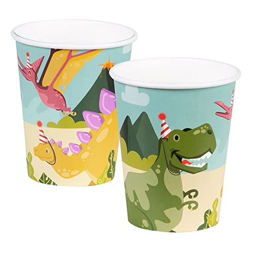 Boland 50067 kubki imprezowe Dino Party, 10 sztuk, 210 ml, przyjazne dla środowiska naczynia imprezowe, 100% papier, urodziny