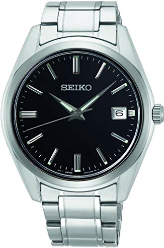 Seiko Zegarek męski kwarcowy stal szlachetna z paskiem ze stali nierdzewnej, czarny, Rozmiar uniwersalny, bransoletka