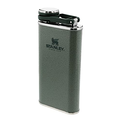 Stanley Classic Wide Mouth Flask 0.23L Hammertone Green with Never Lose Cap piersiówka ze Stali Nierdzewnej z szerokim otworem do łatwego napełniania i nalewania Szczelna BEZ BPA